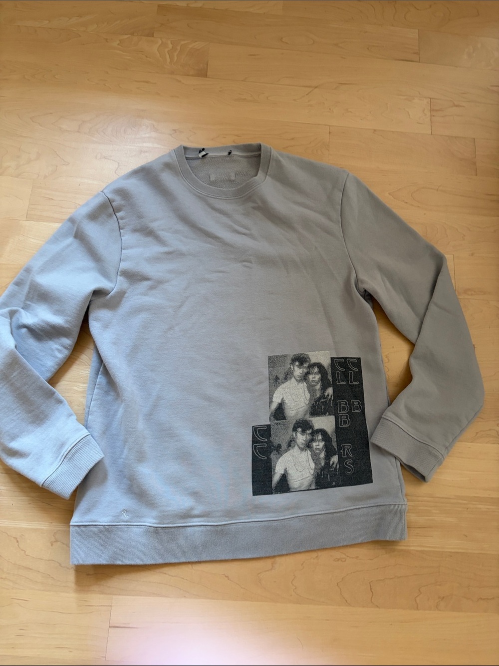 Raf Simons Light Gray Crewneck Sweatshirt with Black Photo Graphic